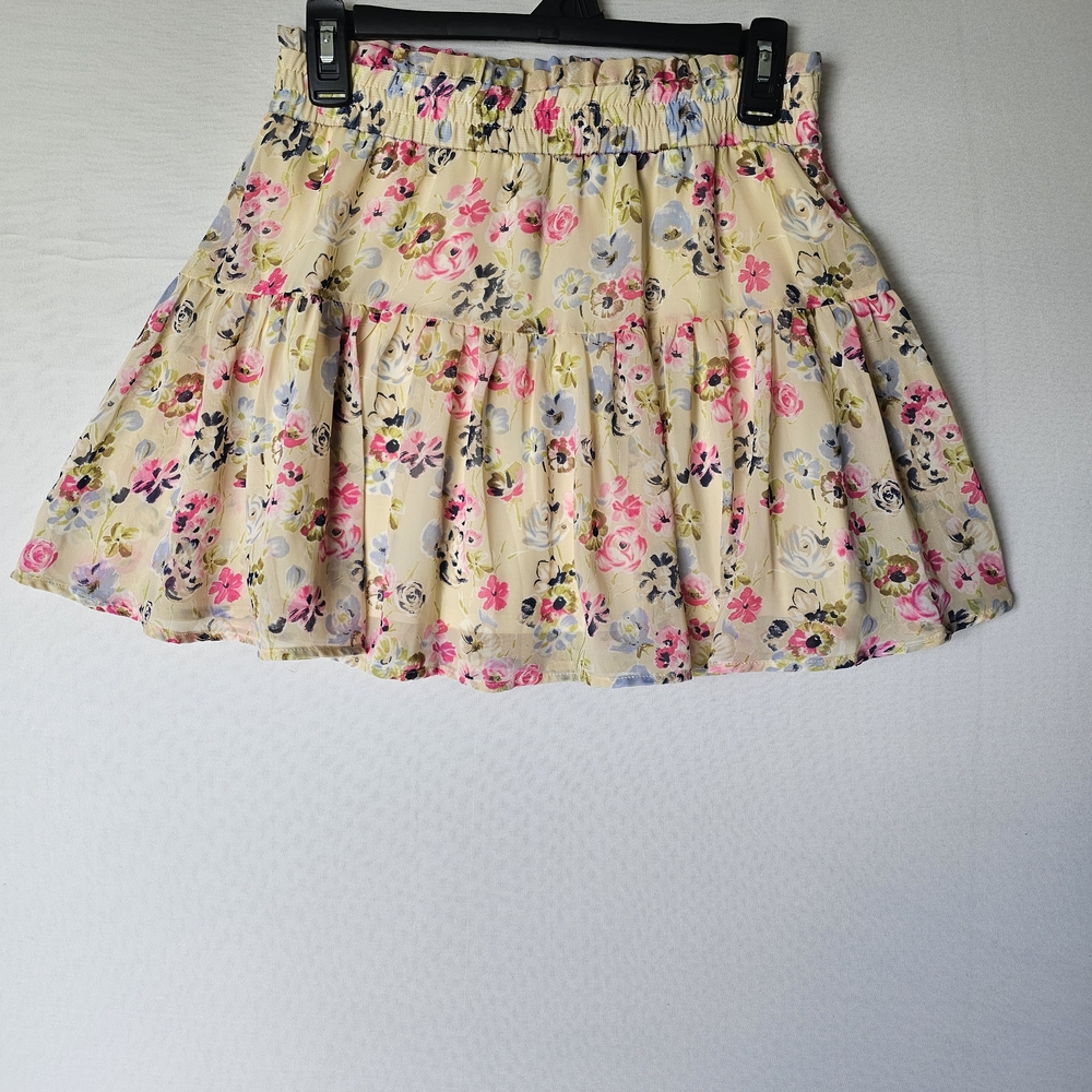 Floral Ruffle Skater Mini Skirt in Yellow